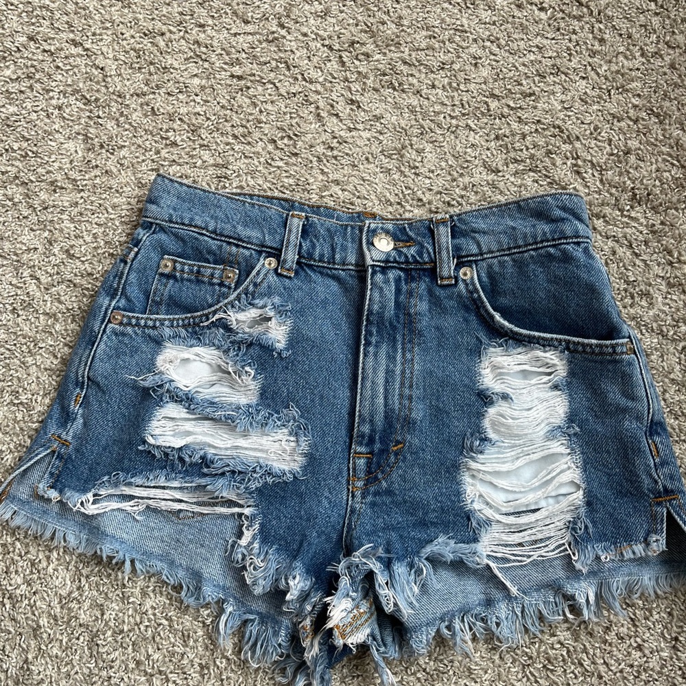 High Rise Distressed Denim Shorts
